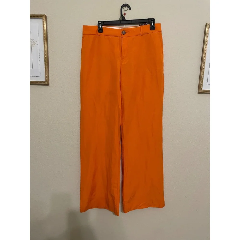 Banana Republic Orange Linen Blend Wide Leg Trousers Pants Womens Size 6